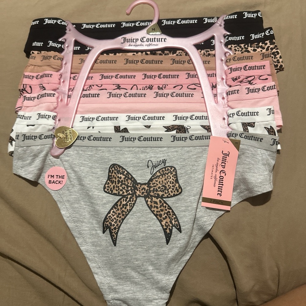 Juicy Couture Leopard Bow Cotton Bikini Briefs - Pink/Gray Set